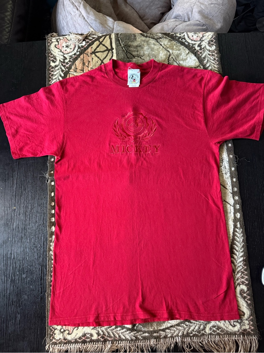 Disney Red Crewneck Short Sleeve T-Shirt with Embroidered Mickey